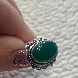 Ornate GREEN ONYX Handmade Sterling 925 Ring Size 6.75 #105E